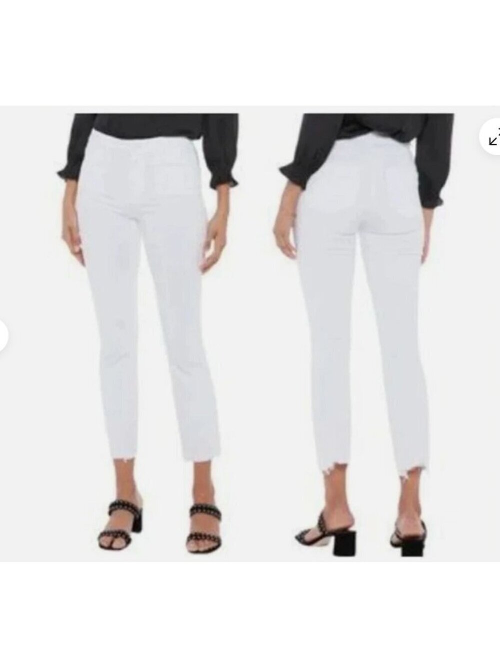 New PAIGE Women's Size 33 Crisp White Cindy Crop Jeans with Destroyed Raw Hem